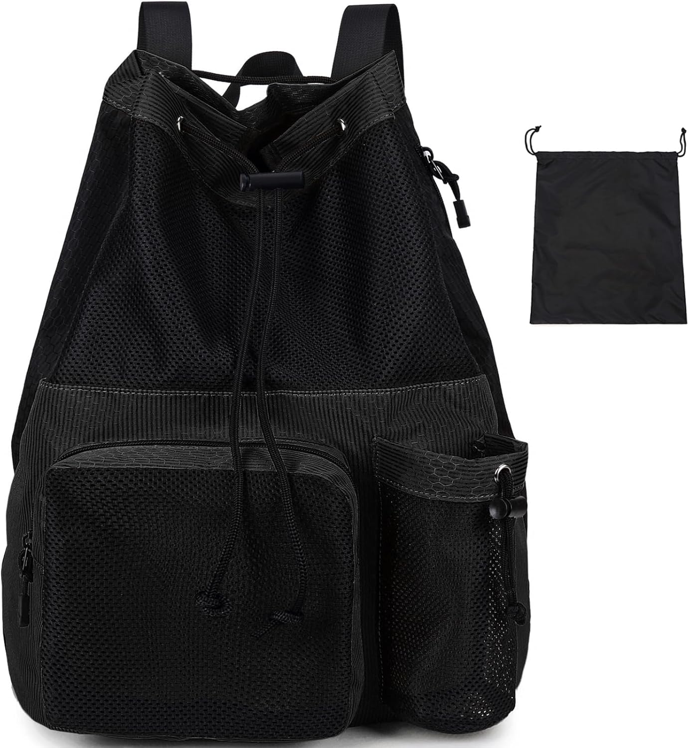 Large Mesh Drawstring Backpack with Shoe Bag, Durable Swimming String Sack with Handle for Sports Gym Yoga Beach Travel