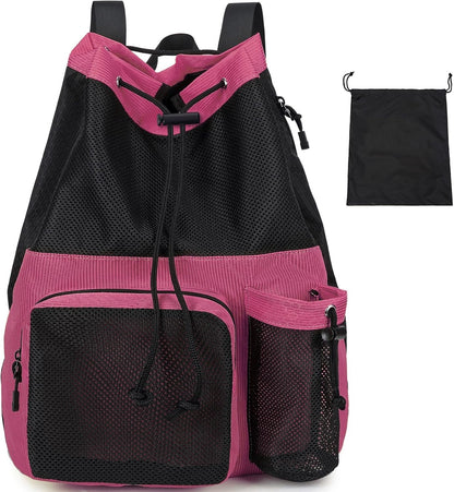 Large Mesh Drawstring Backpack with Shoe Bag, Durable Swimming String Sack with Handle for Sports Gym Yoga Beach Travel