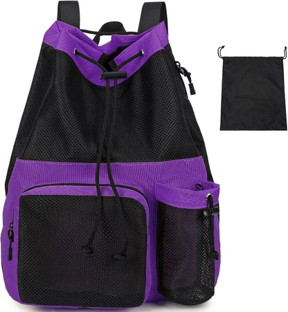 Large Mesh Drawstring Backpack with Shoe Bag, Durable Swimming String Sack with Handle for Sports Gym Yoga Beach Travel