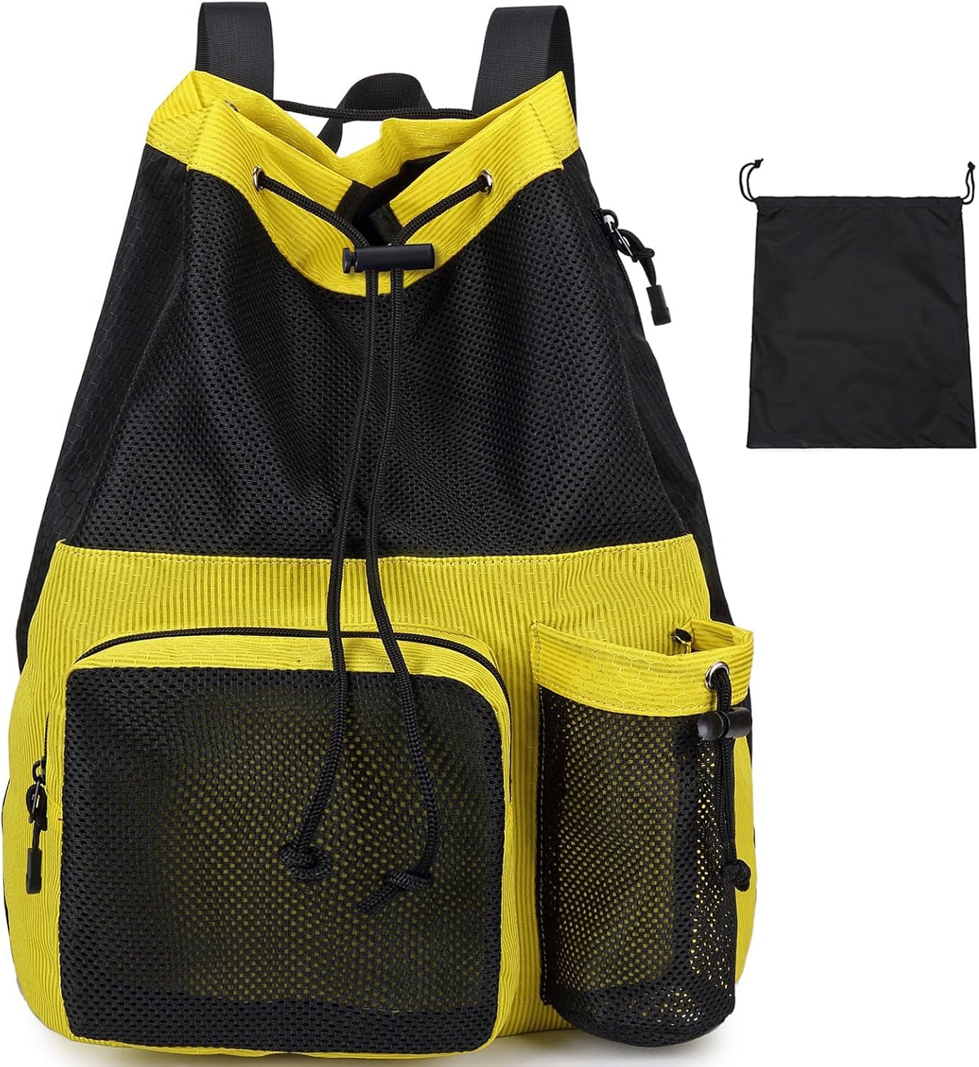 Large Mesh Drawstring Backpack with Shoe Bag, Durable Swimming String Sack with Handle for Sports Gym Yoga Beach Travel