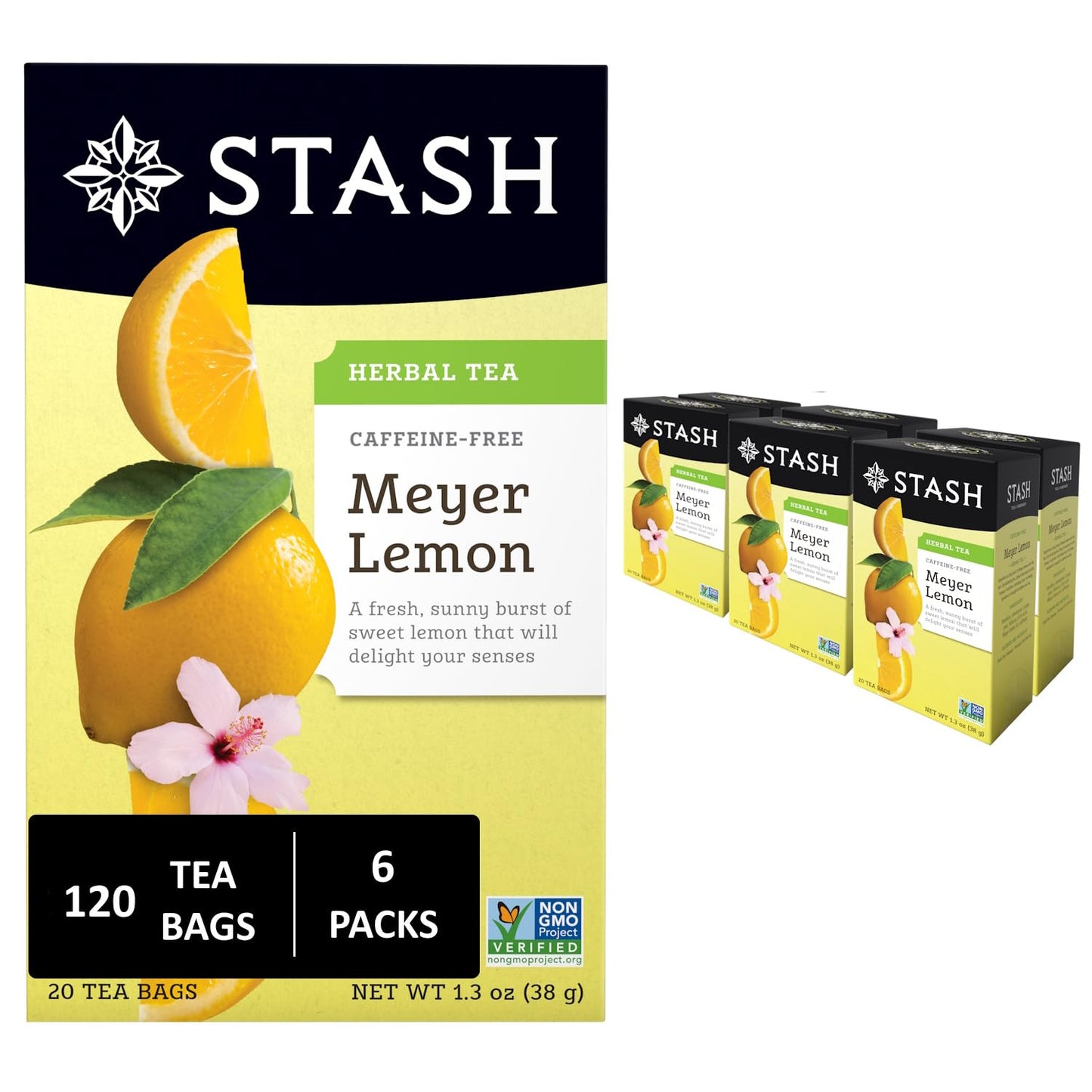 Meyer Lemon Herbal Tea, 6 Boxes With 20 Tea Bags Each (120 Tea Bags Total)
