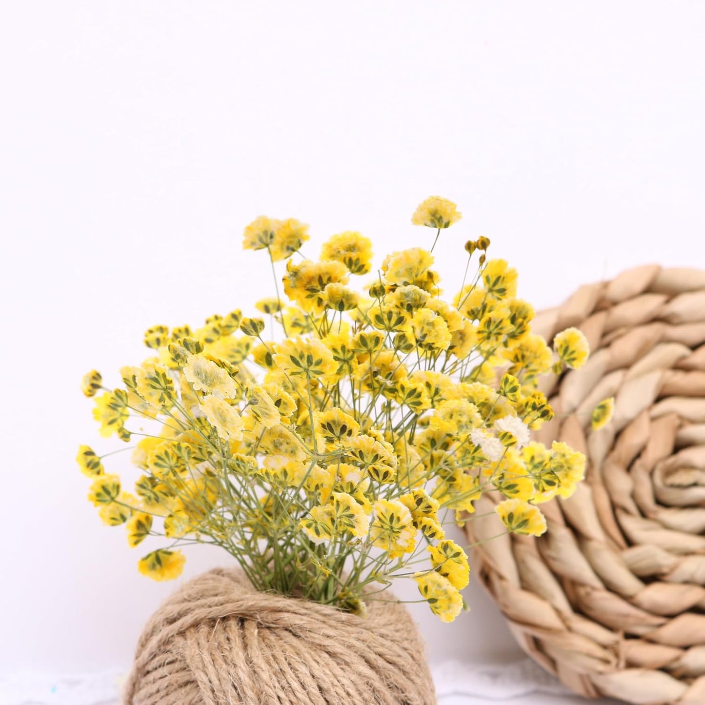 Yellow 70 Pcs Mini Babies Breath Pressed Flower for Resin Art / Invitations Card Decor/Bookmark Jewelry DIY Craft, Real Dried Pressed Baby Breath Flowers Bulk with 2 Tweezers.