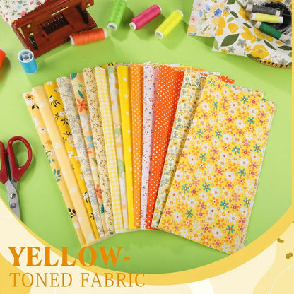 20 Pcs 10''x10'' Yellow Flower Quilting Fabric Square Spring Floral Precuts Quilted Fabric Bundle Plaid Polka Dot Stripes Printed Sewing Material for Summer Patchwork DIY Craft Supplies