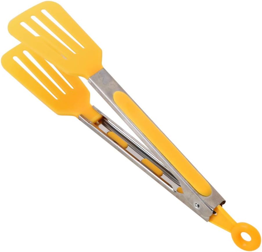 Cooking Tongs Kitchen Tongs with Silicone Tips Heavy Duty Stainless Steel Food Tongs Heat Resistant up to 230°F for Grill, BBQ, Frying, Baking(Yellow)