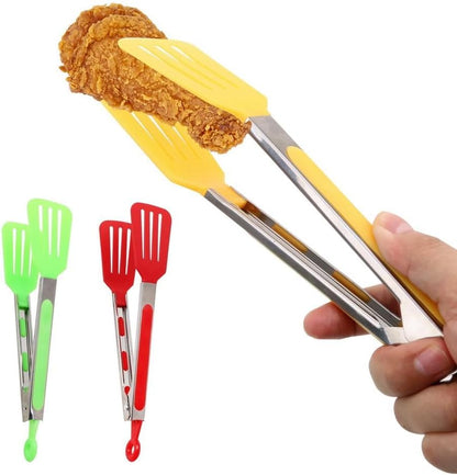 Cooking Tongs Kitchen Tongs with Silicone Tips Heavy Duty Stainless Steel Food Tongs Heat Resistant up to 230°F for Grill, BBQ, Frying, Baking(Yellow)