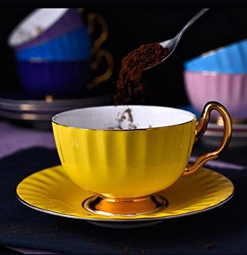 Bone China Cup and Saucer Set Ceramic Tea Coffee Cup for Breakfast Afternoon Tea - Butterfly and Elegance Series (Yellow)