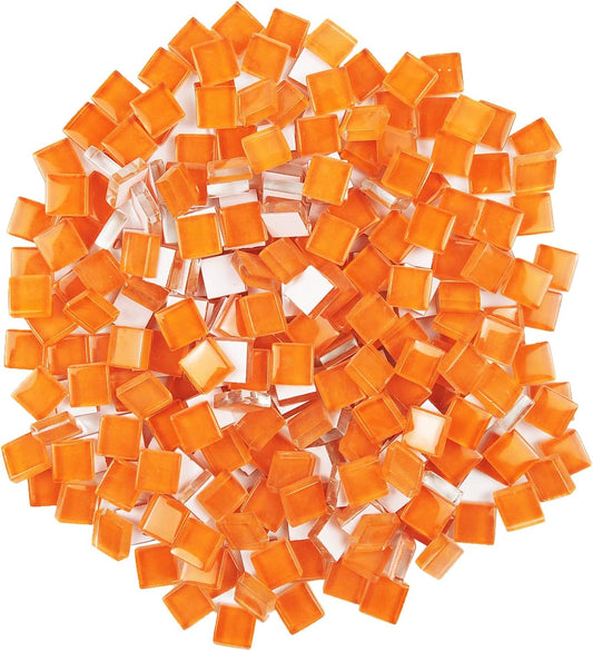 Mosaic Tiles, Bulk Glass Mosaic Pieces, 1x1cm Square Sparkling Tiles, Mosaic Kits Glass Mosaic Tiles for Crafts DIY Art,Frames,Vases Filler,Home Decor, 410g/14.5oz (Orange Red)
