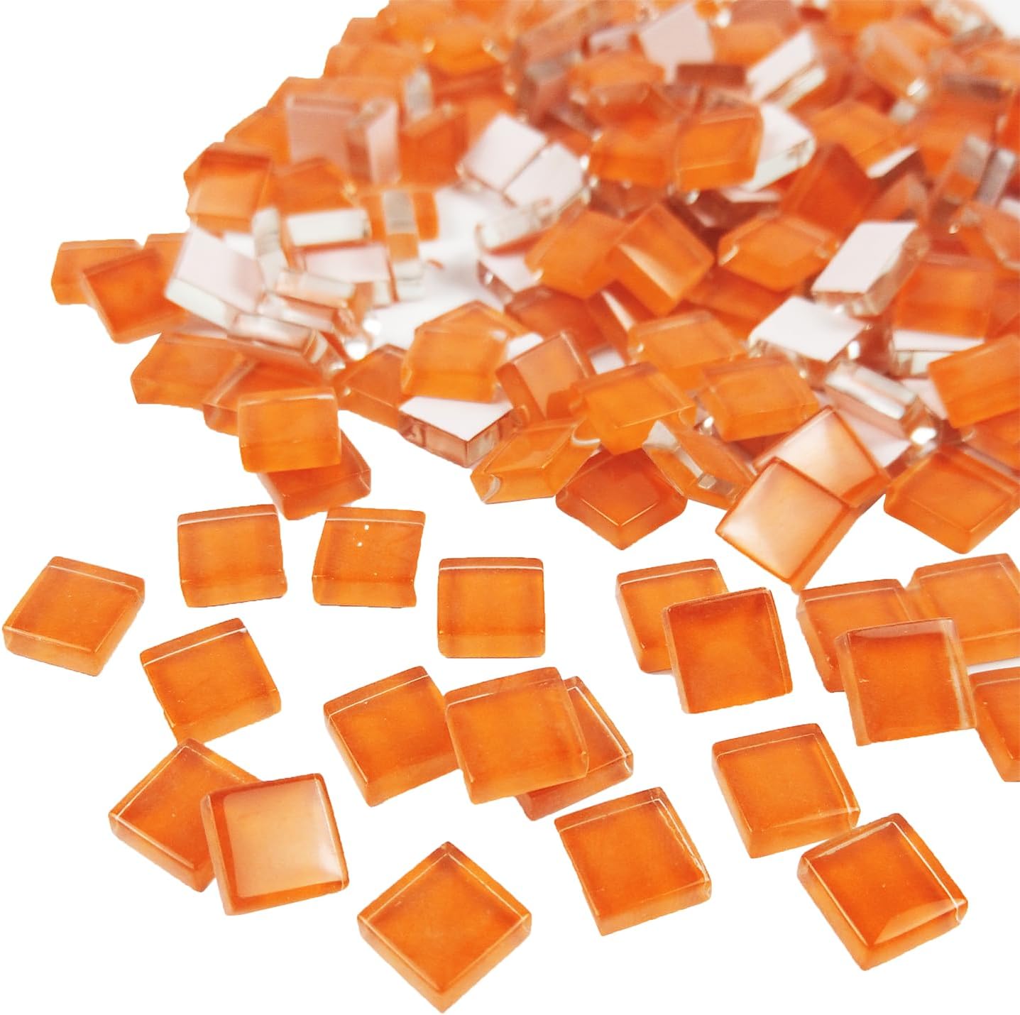 Mosaic Tiles, Bulk Glass Mosaic Pieces, 1x1cm Square Sparkling Tiles, Mosaic Kits Glass Mosaic Tiles for Crafts DIY Art,Frames,Vases Filler,Home Decor, 410g/14.5oz (Orange Red)