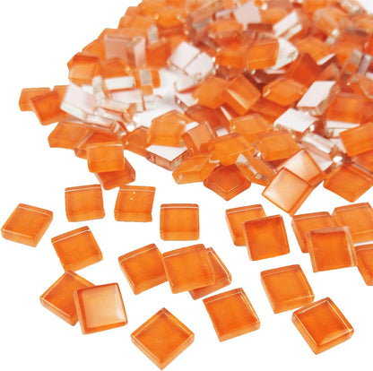 Mosaic Tiles, Bulk Glass Mosaic Pieces, 1x1cm Square Sparkling Tiles, Mosaic Kits Glass Mosaic Tiles for Crafts DIY Art,Frames,Vases Filler,Home Decor, 410g/14.5oz (Orange Red)