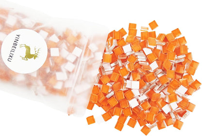 Mosaic Tiles, Bulk Glass Mosaic Pieces, 1x1cm Square Sparkling Tiles, Mosaic Kits Glass Mosaic Tiles for Crafts DIY Art,Frames,Vases Filler,Home Decor, 410g/14.5oz (Orange Red)