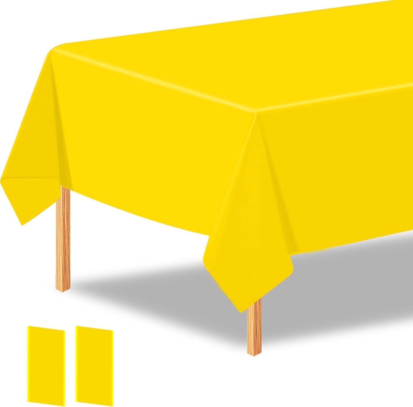 2Pcs Yellow Plastic Table Cloth, 54 x 108 Inch Rectangle Disposable Tablecloth for Birthday, Wedding, Picnic, Holiday Party