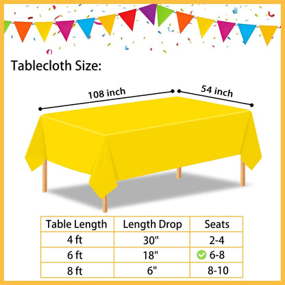 2Pcs Yellow Plastic Table Cloth, 54 x 108 Inch Rectangle Disposable Tablecloth for Birthday, Wedding, Picnic, Holiday Party