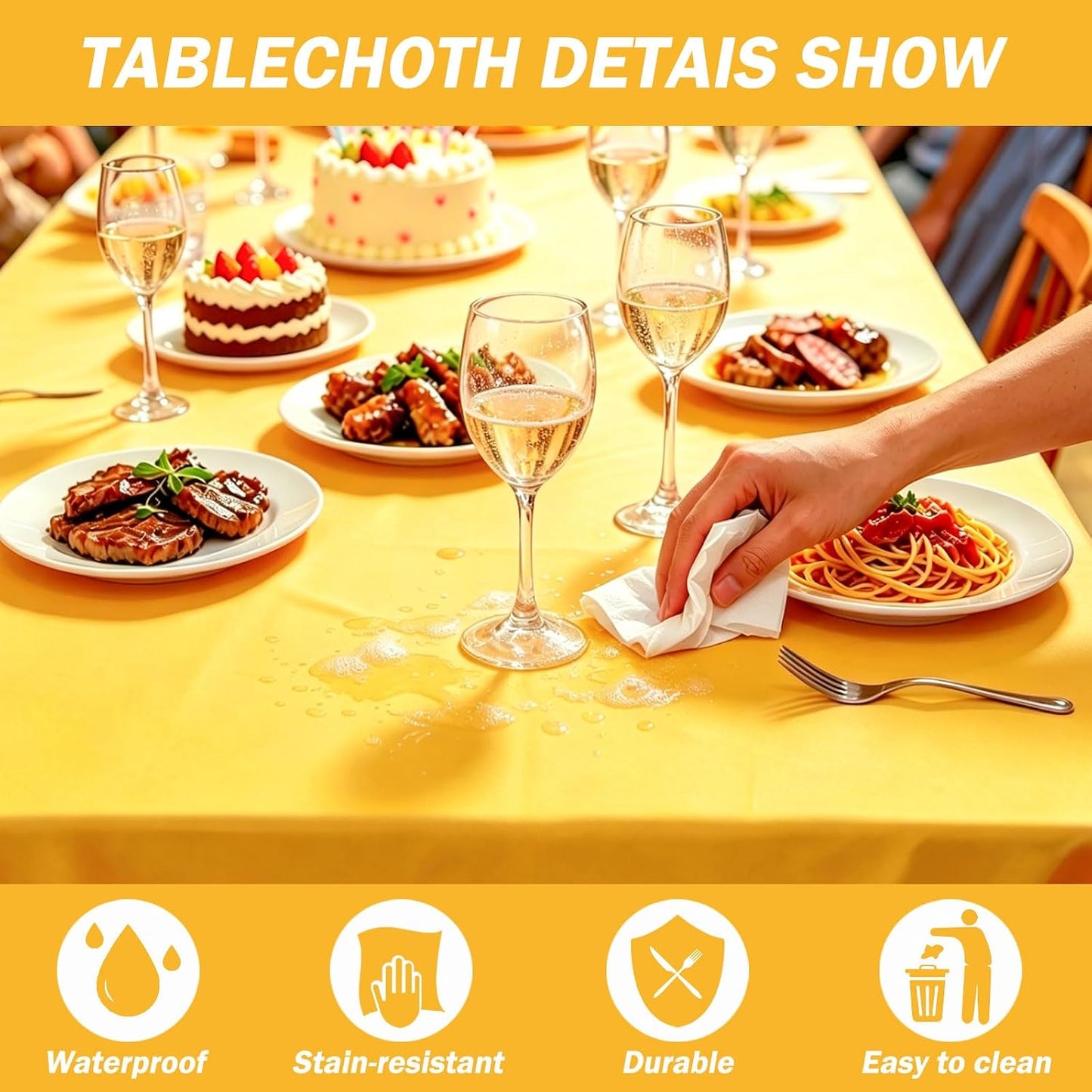 2Pcs Yellow Plastic Table Cloth, 54 x 108 Inch Rectangle Disposable Tablecloth for Birthday, Wedding, Picnic, Holiday Party