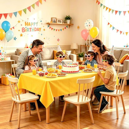 2Pcs Yellow Plastic Table Cloth, 54 x 108 Inch Rectangle Disposable Tablecloth for Birthday, Wedding, Picnic, Holiday Party