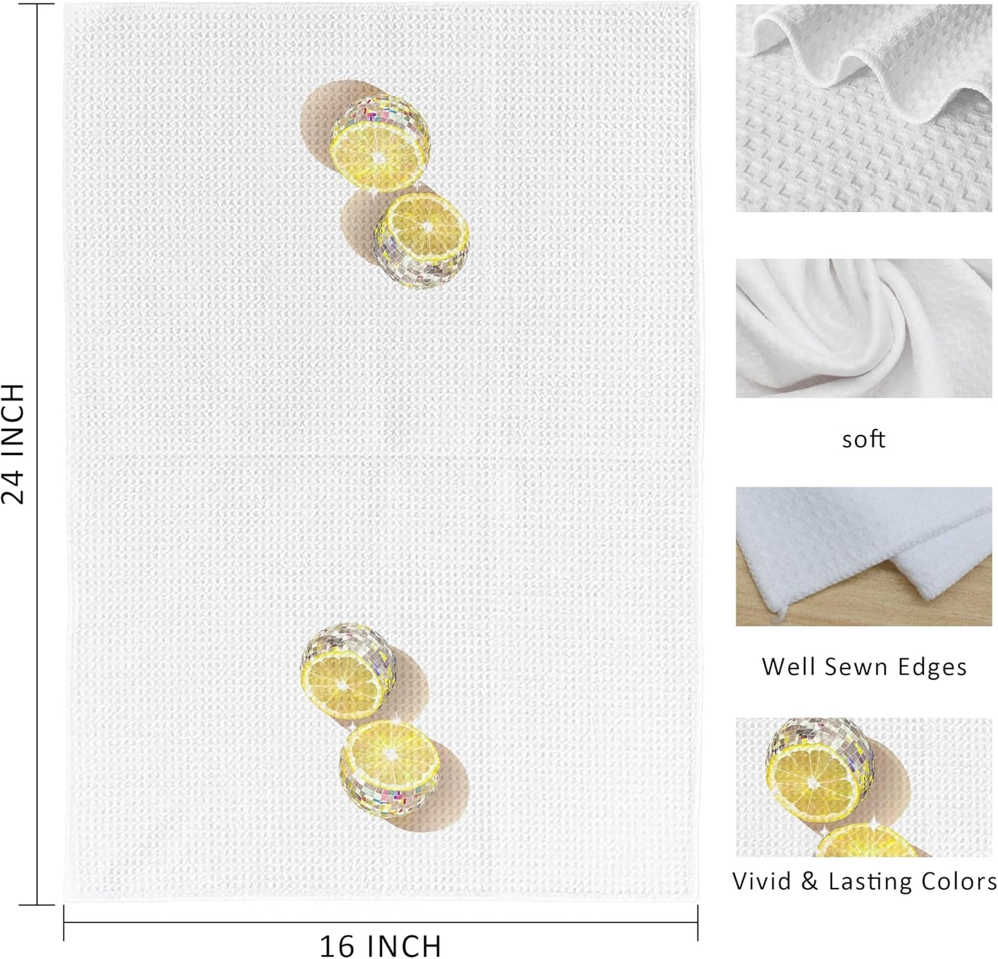 Trendy Disco Ball Lemon Kitchen Towels, Glam Disco Ball Lemon Dish Tea Towels for Kitchen Decorative, Maximalist Funky Fruit Hand Towels for Bathroom Decor, 16x24 Inch