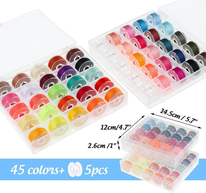 ilauke 95Pcs Sewing Thread Kit, 45 Colors Thread | 400 Yards Thread for Sewing Machine & Hand, AAA-Grade Polyester Threads with Prewound Bobbins, Easy to Find the End