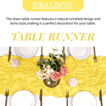 3 Pack Lemon Yellow Cheesecloth Table Runner 17x108 Inch Semi Sheer Boho Gauze Cheese Cloth Fabric Table Runners Table Decor for Wedding Party Baby Shower Birthday Home Decor Garden Farmhouse