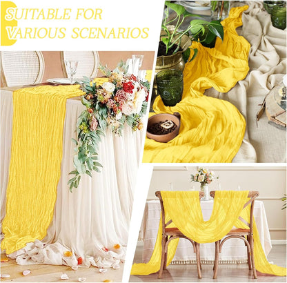 3 Pack Lemon Yellow Cheesecloth Table Runner 17x108 Inch Semi Sheer Boho Gauze Cheese Cloth Fabric Table Runners Table Decor for Wedding Party Baby Shower Birthday Home Decor Garden Farmhouse