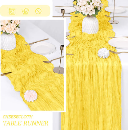 3 Pack Lemon Yellow Cheesecloth Table Runner 17x108 Inch Semi Sheer Boho Gauze Cheese Cloth Fabric Table Runners Table Decor for Wedding Party Baby Shower Birthday Home Decor Garden Farmhouse