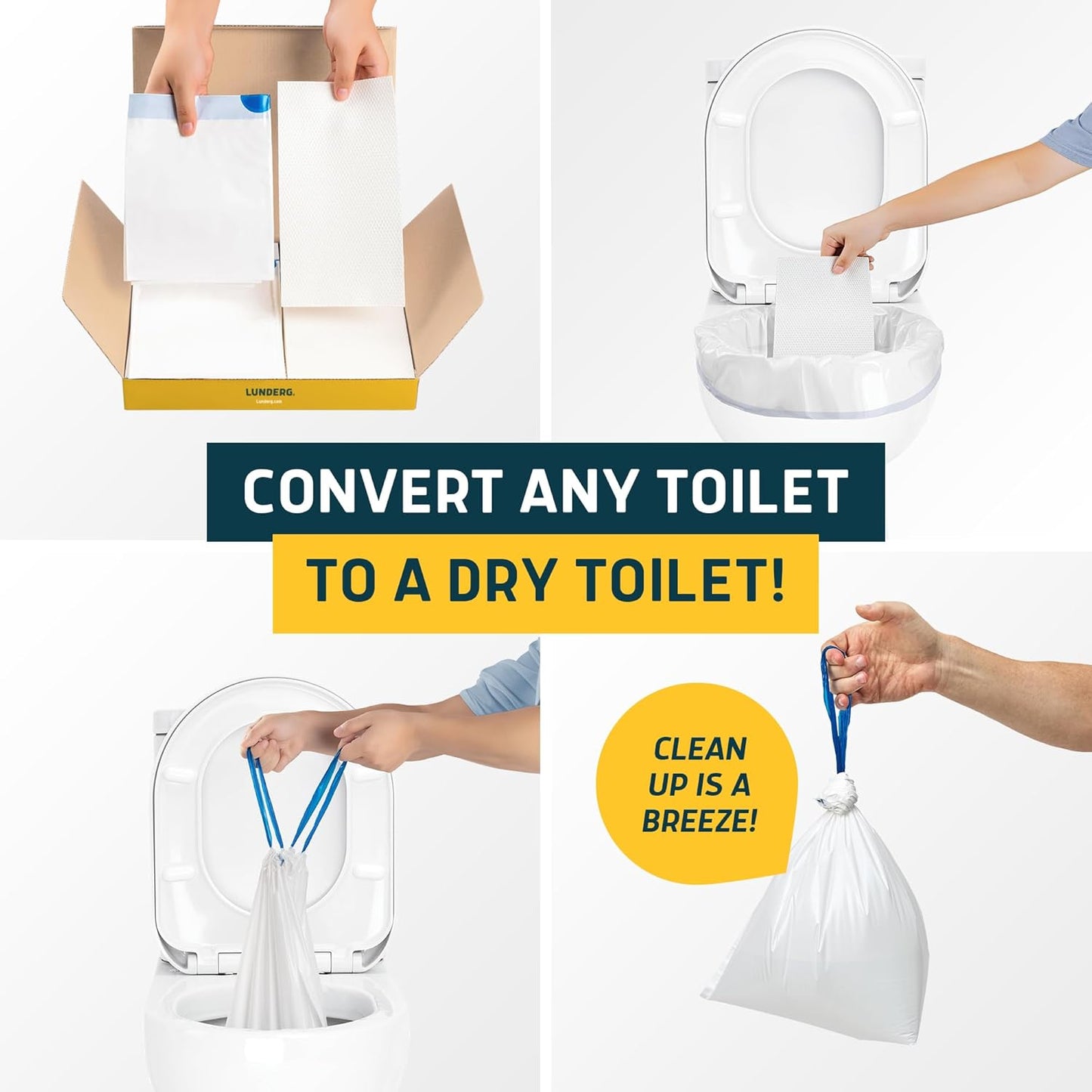Toilet Liners with Lemon Super Absorbent Pads - Value Pack 20 Disposable Toilet Bags - Universal Fit - Convert any WC into a Dry Flush - Emergency & Natural Disaster Preparedness Must Have