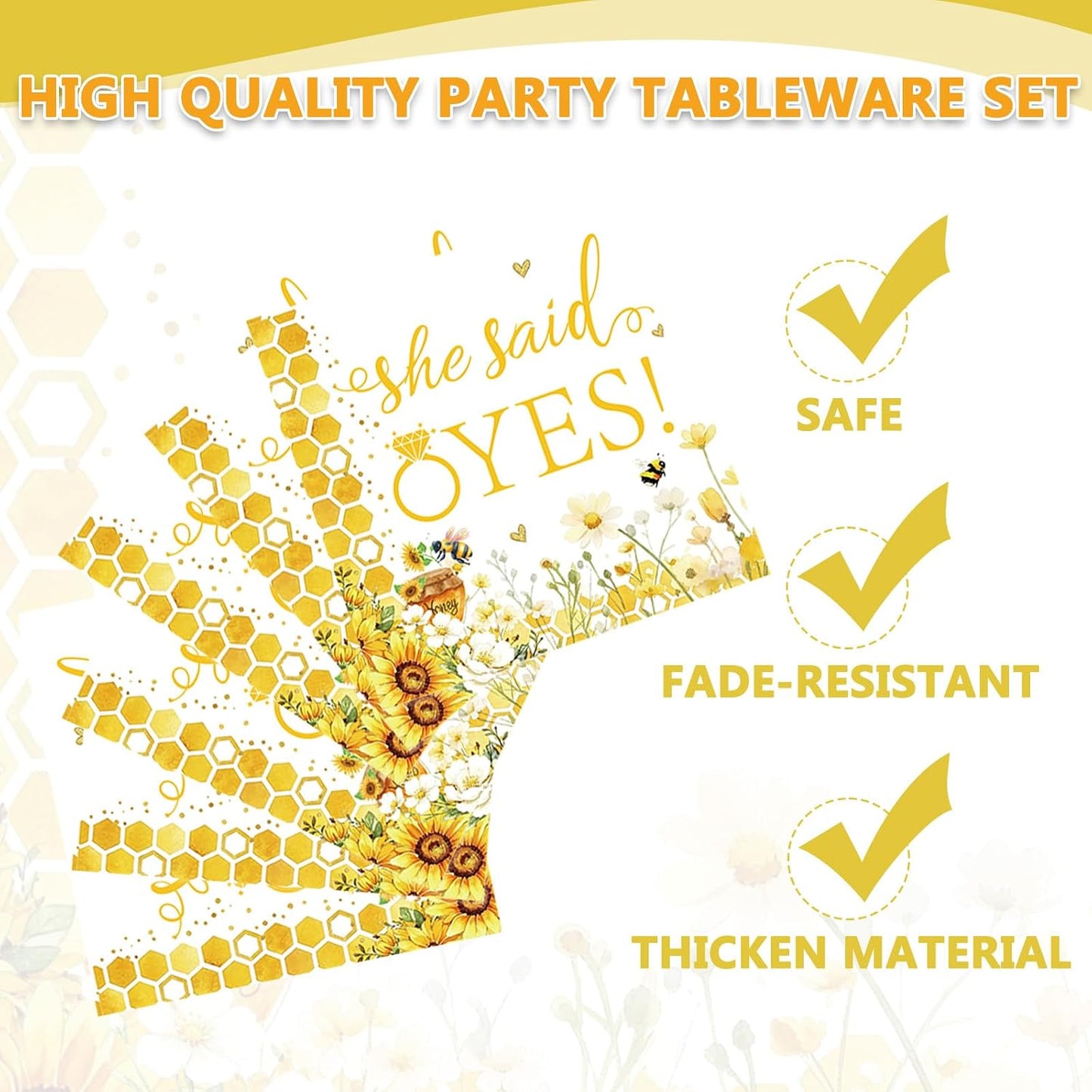 96 Pcs Bride to Bee Bridal Shower Tableware Set, Sunflower Honey Theme Party Supplies with Plates Napkins Forks, She Found Her Honey Engagement Bachelorette Party Decorations for 24 Guests