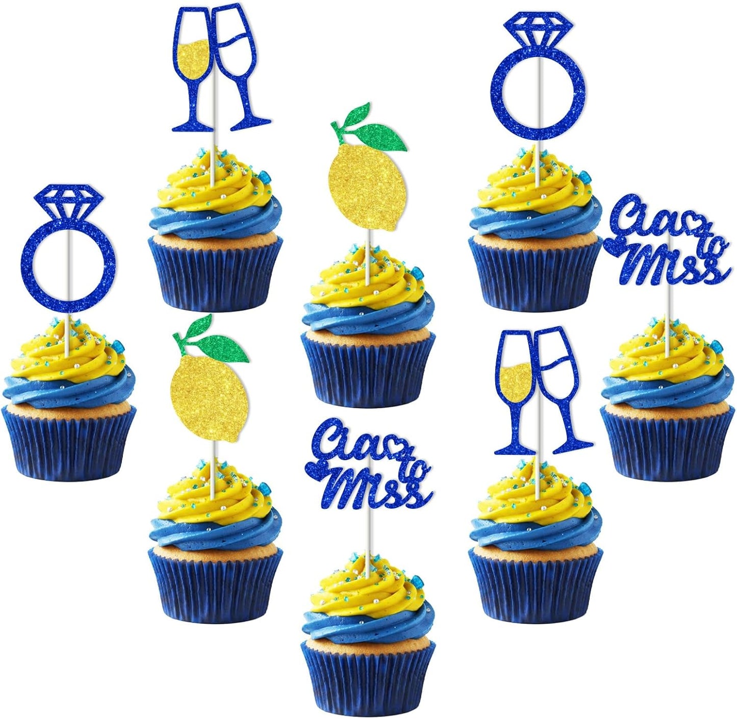 36 Pcs Ciao Bridal Shower Cupcake Toppers Ciao to Miss Cupcake Toppers | Italian Lemon Themed Cupcake Picks Glitter Capri Italy Themed Cake Decorations for Women Bridal Shower Bachelorette Party