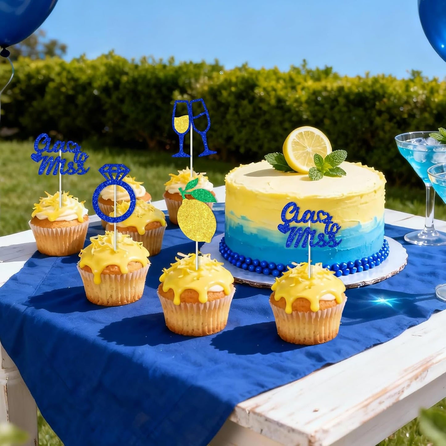 36 Pcs Ciao Bridal Shower Cupcake Toppers Ciao to Miss Cupcake Toppers | Italian Lemon Themed Cupcake Picks Glitter Capri Italy Themed Cake Decorations for Women Bridal Shower Bachelorette Party