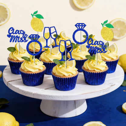 36 Pcs Ciao Bridal Shower Cupcake Toppers Ciao to Miss Cupcake Toppers | Italian Lemon Themed Cupcake Picks Glitter Capri Italy Themed Cake Decorations for Women Bridal Shower Bachelorette Party