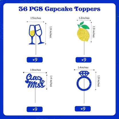 36 Pcs Ciao Bridal Shower Cupcake Toppers Ciao to Miss Cupcake Toppers | Italian Lemon Themed Cupcake Picks Glitter Capri Italy Themed Cake Decorations for Women Bridal Shower Bachelorette Party