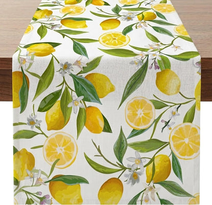 Lemon Table Runner - 13 x 72 Inch Summer Table Runner for Summer Party Decor, Linen Summer Table Runner with Lemon Decorations for Dining, Picnic, and Outdoor Events