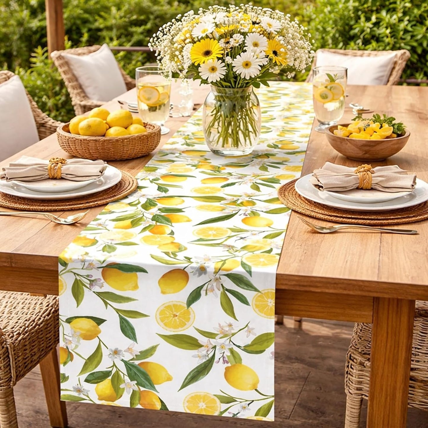 Lemon Table Runner - 13 x 72 Inch Summer Table Runner for Summer Party Decor, Linen Summer Table Runner with Lemon Decorations for Dining, Picnic, and Outdoor Events