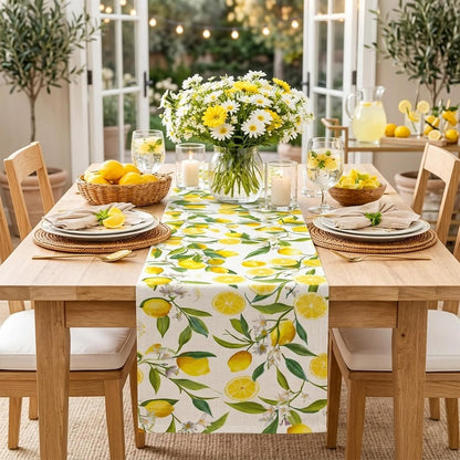Lemon Table Runner - 13 x 72 Inch Summer Table Runner for Summer Party Decor, Linen Summer Table Runner with Lemon Decorations for Dining, Picnic, and Outdoor Events