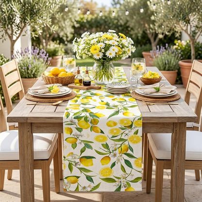 Lemon Table Runner - 13 x 72 Inch Summer Table Runner for Summer Party Decor, Linen Summer Table Runner with Lemon Decorations for Dining, Picnic, and Outdoor Events