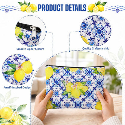 9 Pcs Italian Lemon Makeup Bags Amalfi Coast Cosmetics Bag, Italy Souvenirs Lemon Purse for Wedding Bridal Shower Party Gifts
