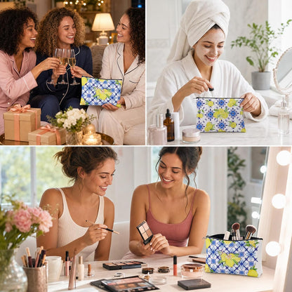 9 Pcs Italian Lemon Makeup Bags Amalfi Coast Cosmetics Bag, Italy Souvenirs Lemon Purse for Wedding Bridal Shower Party Gifts