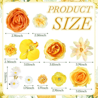 21 Pcs Flower Hair Clips, Floral Pins for Women,Yellow Series | Floral Hair Accessories Ideal for Wedding Bride, Daisy Rose Peony Styles, Alligator Barrettes Secure Hold Party Styling