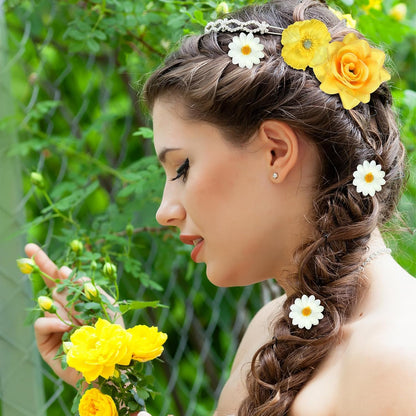 21 Pcs Flower Hair Clips, Floral Pins for Women,Yellow Series | Floral Hair Accessories Ideal for Wedding Bride, Daisy Rose Peony Styles, Alligator Barrettes Secure Hold Party Styling