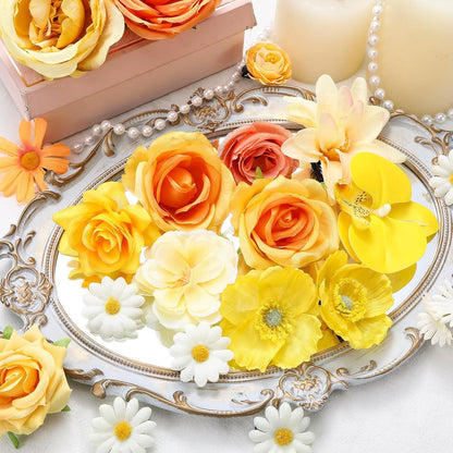 21 Pcs Flower Hair Clips, Floral Pins for Women,Yellow Series | Floral Hair Accessories Ideal for Wedding Bride, Daisy Rose Peony Styles, Alligator Barrettes Secure Hold Party Styling