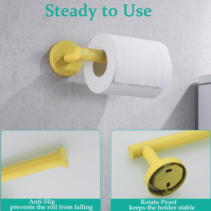 Toilet Paper Holder -Sturdy Round Yellow Toilet Paper Holder Wall Mount for Bathroom, Premium SUS 304 Stainless Steel Toilet Paper Roll Holder,Drilling,96006-6YL