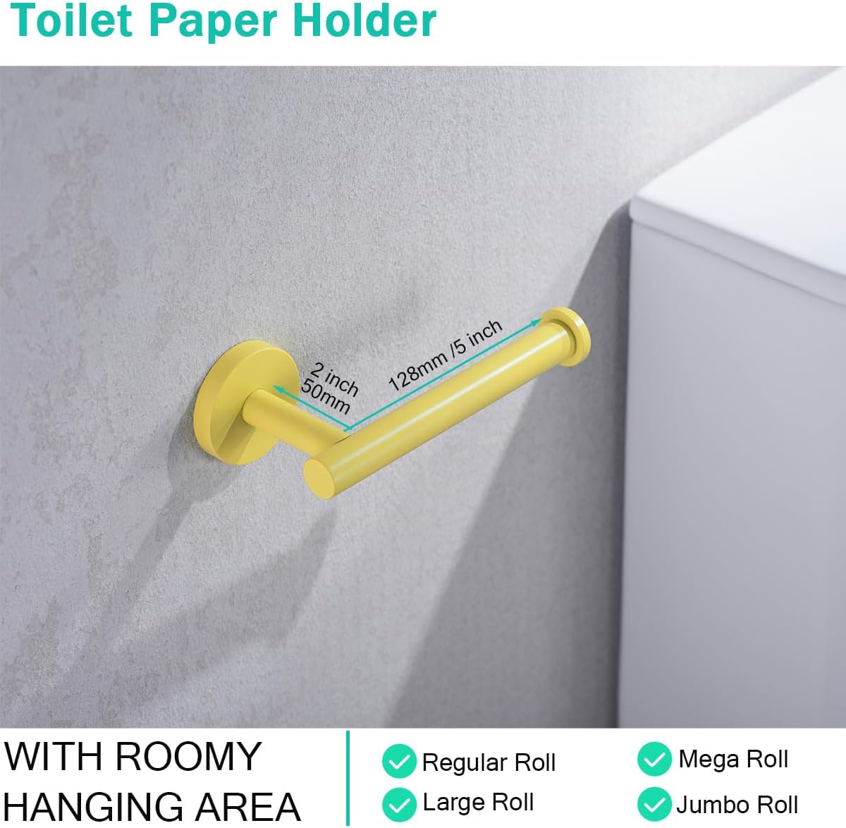 Toilet Paper Holder -Sturdy Round Yellow Toilet Paper Holder Wall Mount for Bathroom, Premium SUS 304 Stainless Steel Toilet Paper Roll Holder,Drilling,96006-6YL