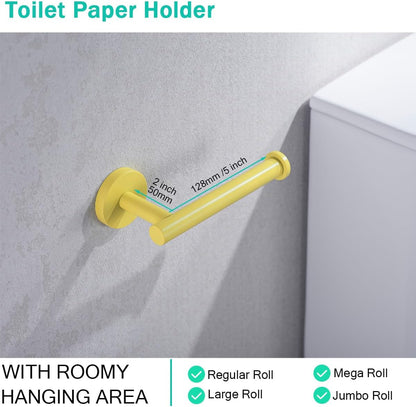 Toilet Paper Holder -Sturdy Round Yellow Toilet Paper Holder Wall Mount for Bathroom, Premium SUS 304 Stainless Steel Toilet Paper Roll Holder,Drilling,96006-6YL