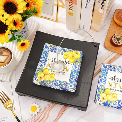 80Pcs Lemon Cocktail Napkins She Found Her Main Squeeze Decorative Disposable Paper Napkins Blue Tiles Yellow Lemon Beverage Napkin for Summer Wedding Birthday Dinner Supplies