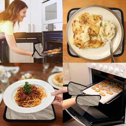 2 Pcs Square Pot Holders for Kitchen with Pockets, Light Yellow Marble Hot Handle Holders for Pots and Pans, Kitchen Hot Pad Oven Mitts for Baking Cooking, 8.5" X 10"