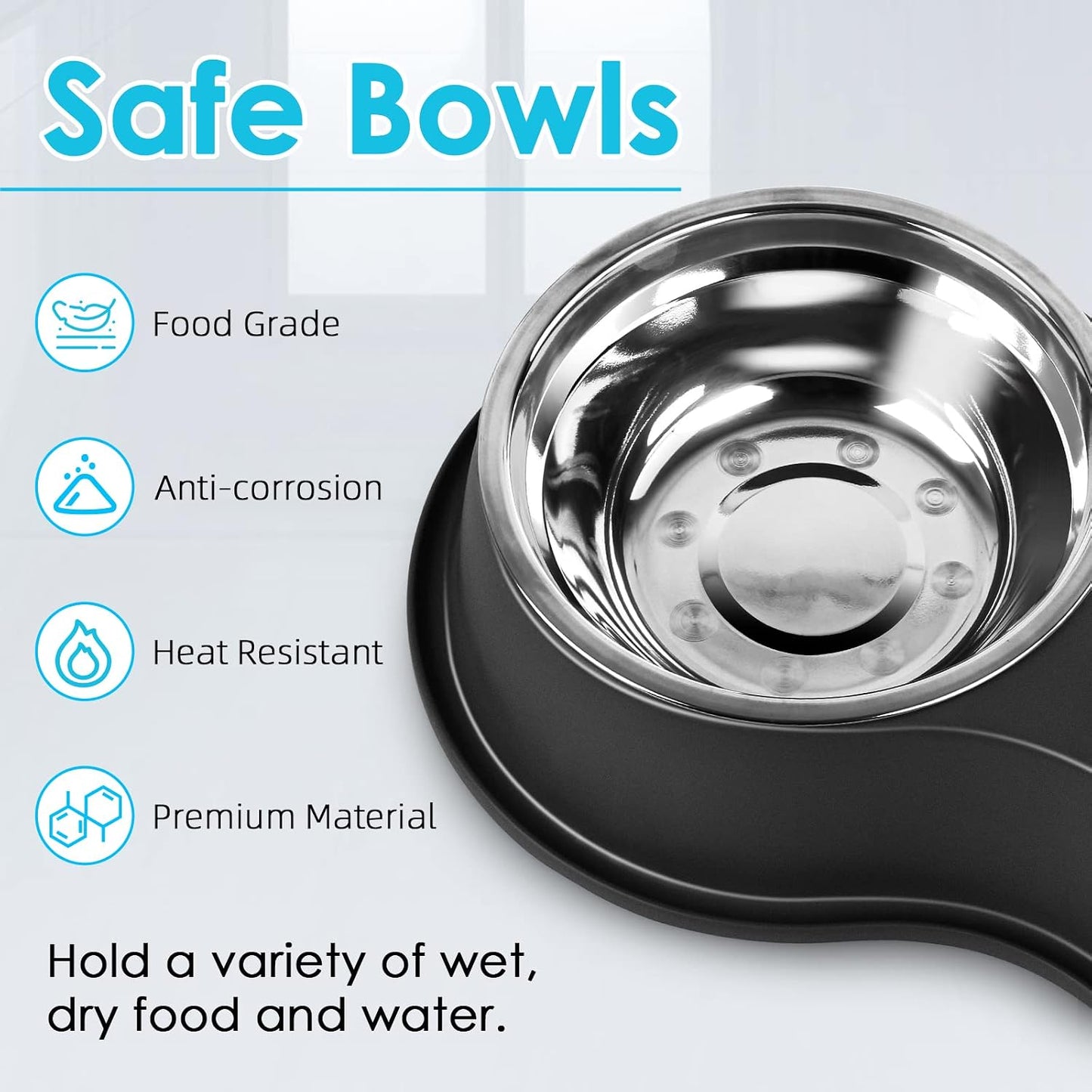 Stainless Steel Dog Bowls Double Non-Slip Dog Water and Food Bowl | Pet Feeder Bowls, Dog Dishes, Raised Feeding Design, Double Bowls Set, For Puppies, Medium Dogs and Cats, Outdoor / Indoor