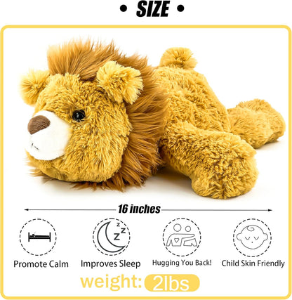 16" 2 Lbs Yellow Lion Weighted Stuffed Animals, Plush Pillow Toy | Sensory Comfort Weighted Plush Throw Toy, Kawaii Plushies Hugging Toy Gifts for Kids & Adults (Lion, 16 inch 2 Pounds)