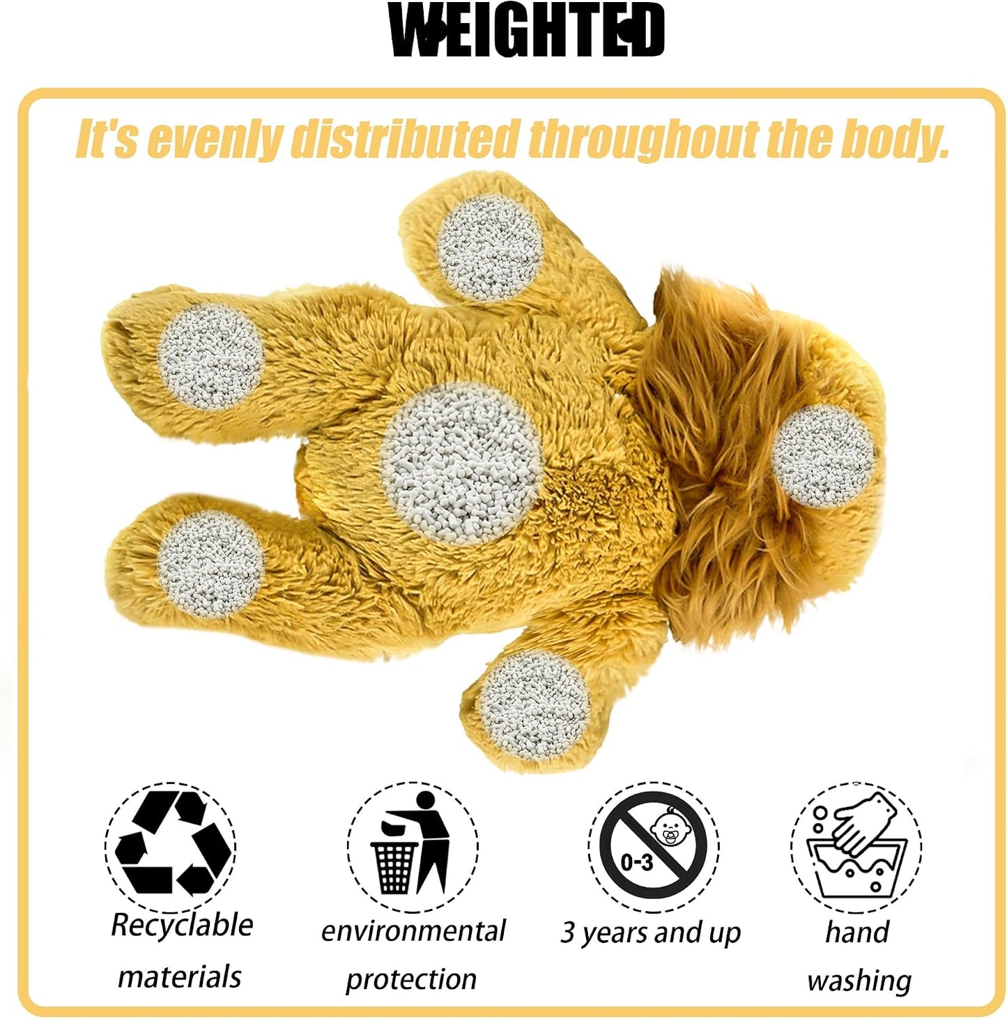 16" 2 Lbs Yellow Lion Weighted Stuffed Animals, Plush Pillow Toy | Sensory Comfort Weighted Plush Throw Toy, Kawaii Plushies Hugging Toy Gifts for Kids & Adults (Lion, 16 inch 2 Pounds)
