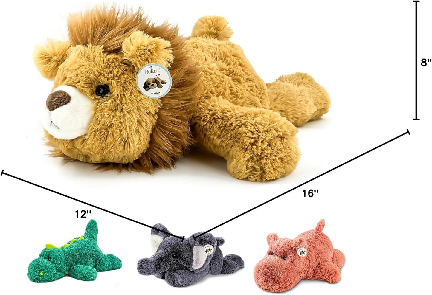 16" 2 Lbs Yellow Lion Weighted Stuffed Animals, Plush Pillow Toy | Sensory Comfort Weighted Plush Throw Toy, Kawaii Plushies Hugging Toy Gifts for Kids & Adults (Lion, 16 inch 2 Pounds)