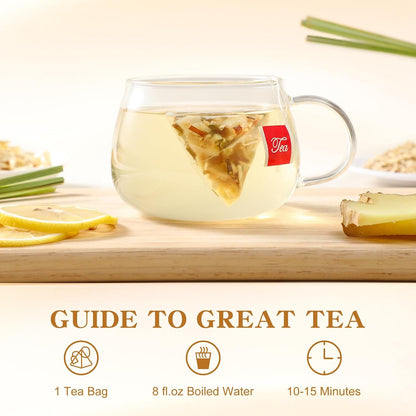 Lemon Ginger Tea Bags, 50 Teabags - Pleasantly Spicy & Warming - Non-GMO - Caffeine-free - Support Healthy Digestion & Boost Immunity