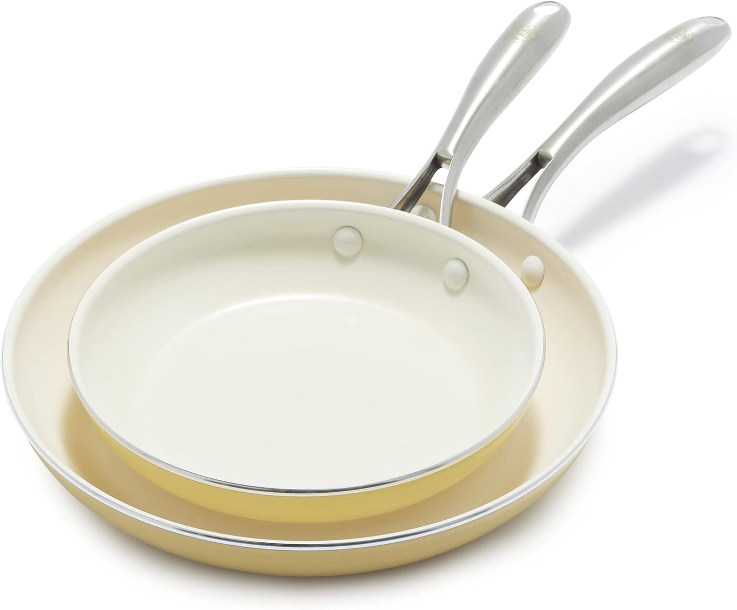 Artisan Healthy Ceramic Nonstick, 8" and 10" Frying Pan Skillet Set, Stainless Steel Handle, Induction, PFAS-Free, Dishwasher Safe, Oven Safe, Yellow