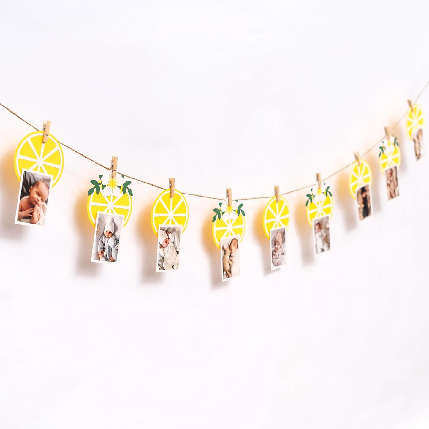 Lemon Photo Banner Kit with Wooden Clips | Lemon-themed Birthday Party, Summer Lemonade Theme Baby Shower Decor, Kids Party Photo Booth Props